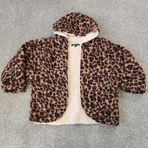 LIKE NEW Sweet Rain Teddy Jacket Cheetah Print Open Overthrow Sweater Size L